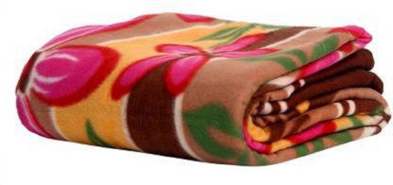 KARNIMAA Floral Single Fleece Blanket for AC Room  (Woollen Blend, Brown, Brown)