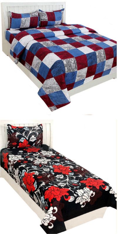 Shaurya 150 TC Cotton Double Printed Flat Bedsheet  (Pack of 2, Multicolor)
