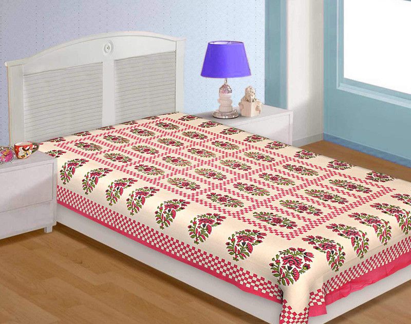 AJ Home 144 TC Cotton Single Floral Flat Bedsheet  (Pack of 1, Pink)