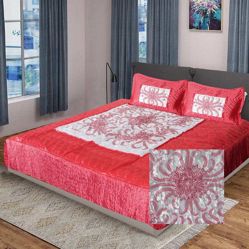KEERRAZ 210 TC Satin Double Jaipuri Prints Flat Bedsheet  (Pack of 1, Onion)