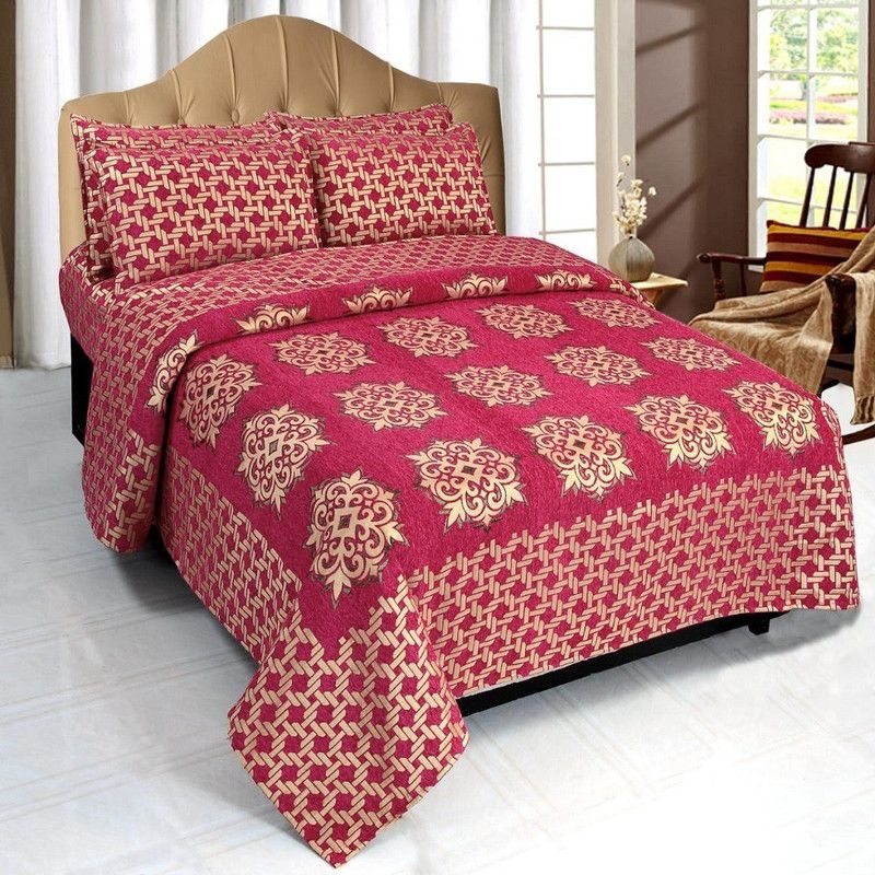 Duffers 500 TC Velvet Double Printed Flat Bedsheet  (Pack of 1, Pink)
