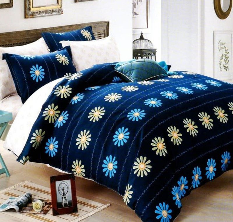 Skytex 125 TC Cotton Queen Geometric Flat Bedsheet  (Pack of 1, Blue)