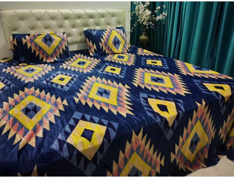 Nanki's 190 TC Velvet King Printed Flat Bedsheet  (Pack of 1, Blue)