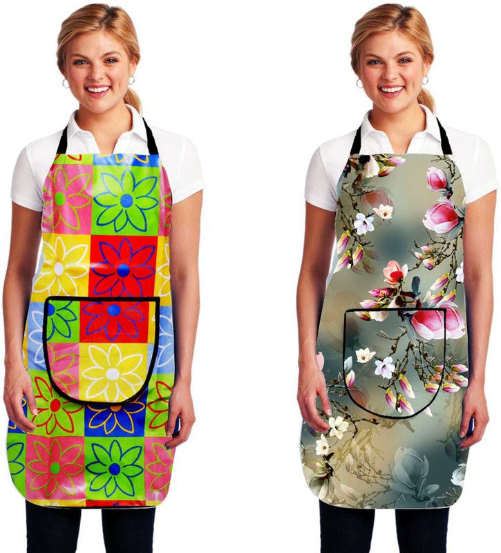 TYLORSTYLE Cotton Chef's Apron - Free Size  (Grey, Red, Pack of 2)
