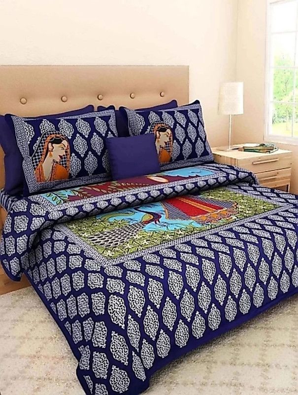 Sommelite 151 TC Cotton Double Animal Flat Bedsheet  (Pack of 1, Blue, white)
