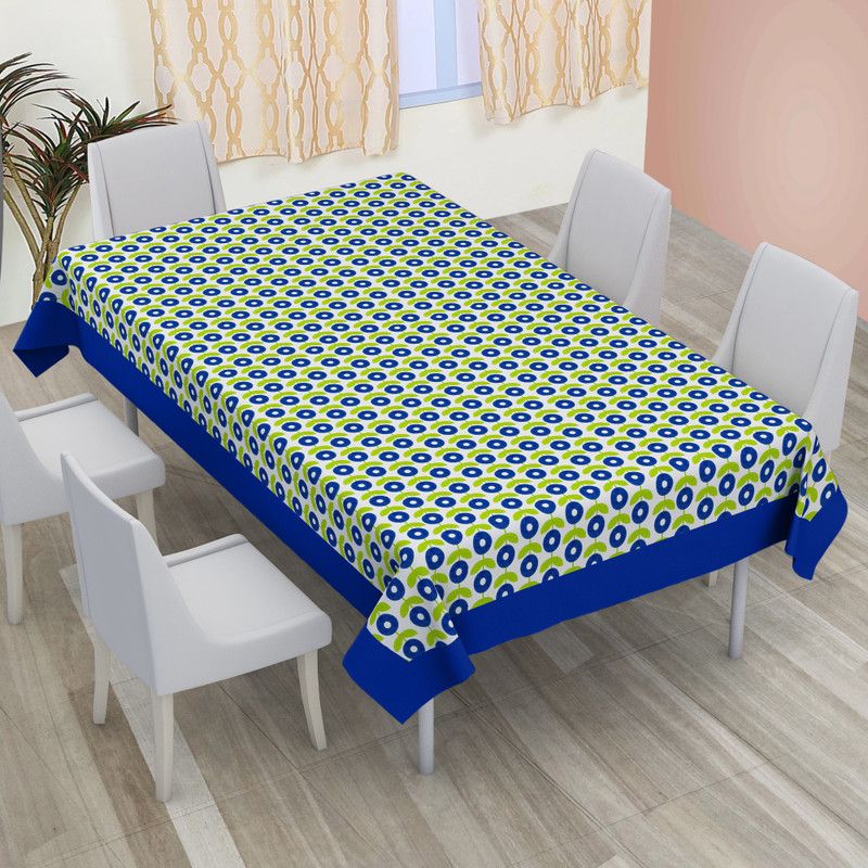 DECOTREE Floral 8 Seater Table Cover  (Blue, Cotton)