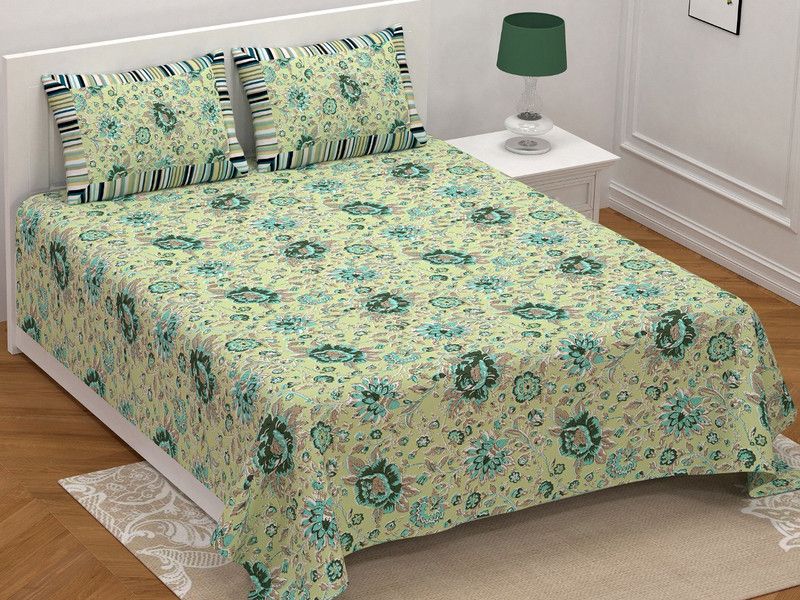 MUMAL 240 TC Cotton King Floral Flat Bedsheet  (Pack of 1, Green)