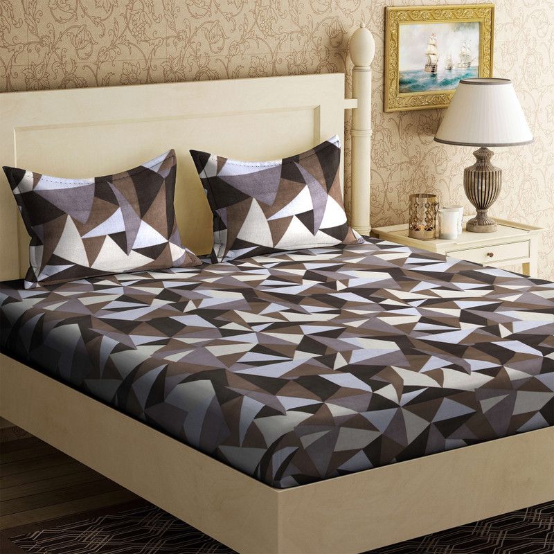 ZESTURE 104 TC Cotton Double Self Design Flat Bedsheet  (Pack of 3, Grey)
