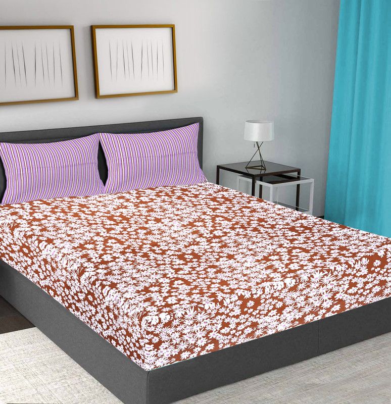 FrionKandy Living 104 TC Cotton Double Floral Flat Bedsheet  (Pack of 1, Brown)