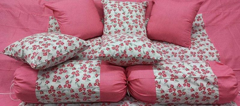 kayplus designs Cotton Floral Diwan Set  (Pink)