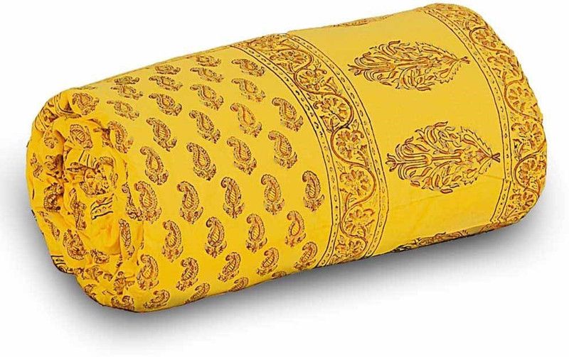 Indian Gift Emporium Paisley Single Quilt for Mild Winter  (Cotton, Yellow)