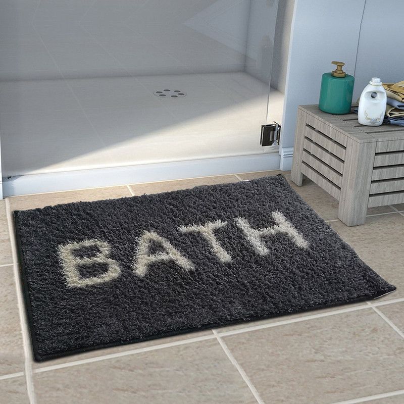 athom TRENDZ Polyester Bathroom Mat  (Black, Large, Pack of 2)