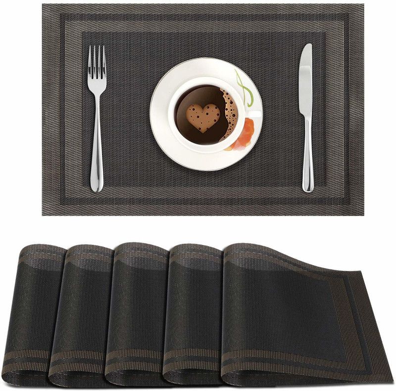 HOKiPO Rectangular Pack of 6 Table Placemat  (Black, PVC)