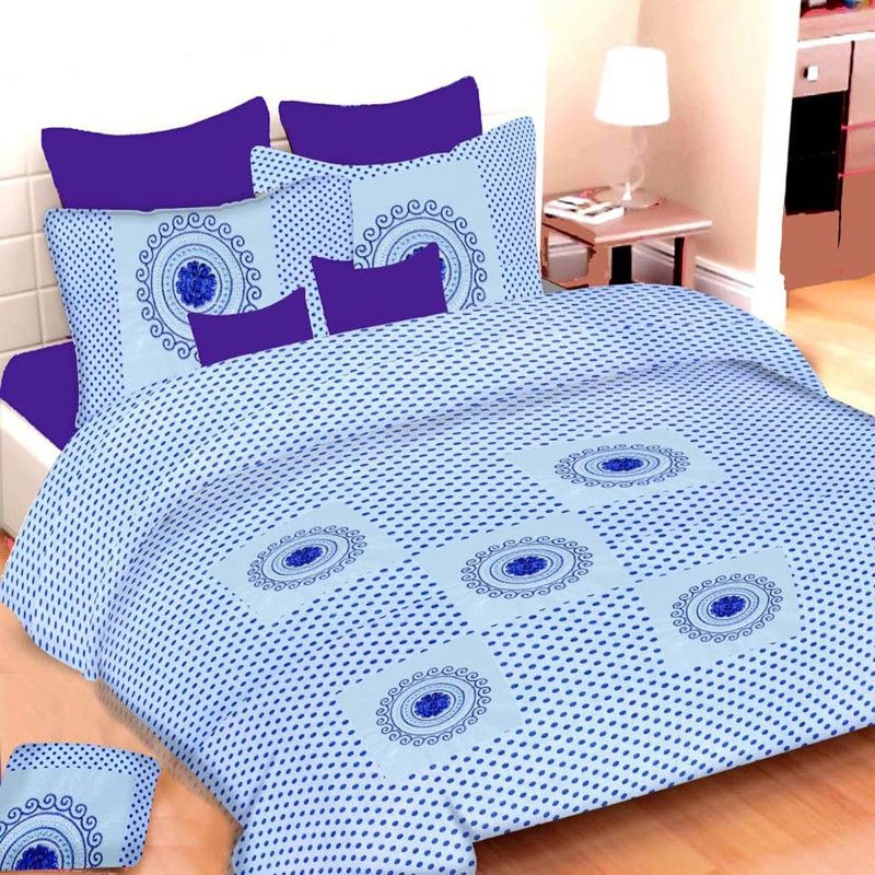 Profit blitz 220 TC Cotton King Embroidered Flat Bedsheet  (Pack of 1, Blue)