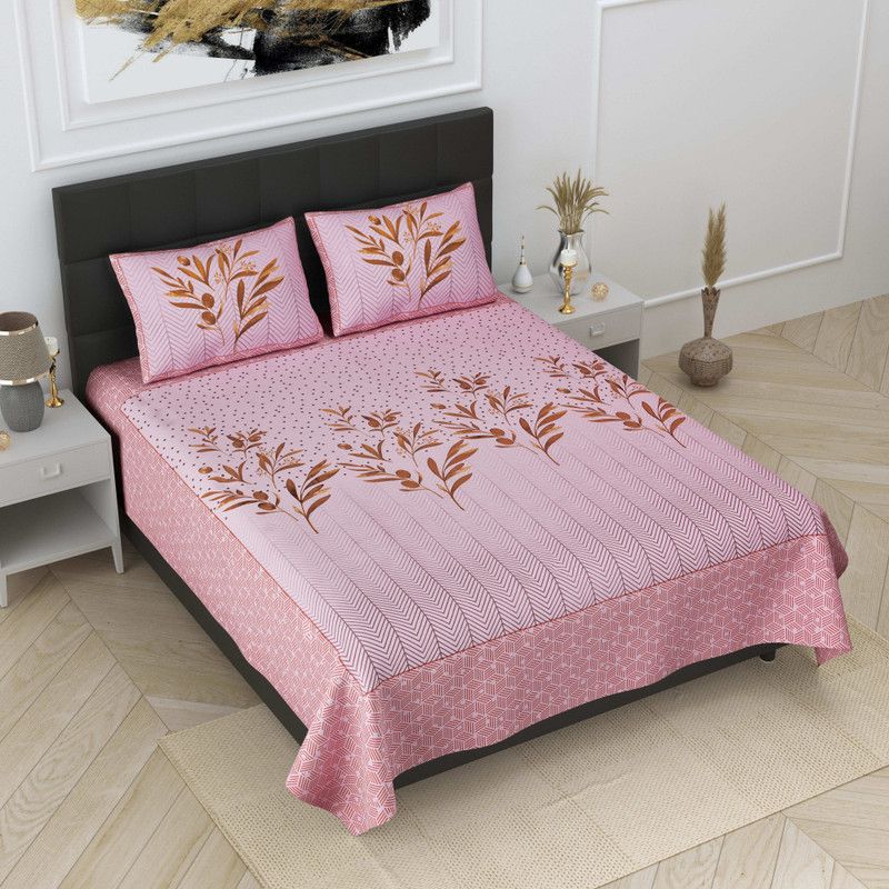JAIPUR FABRIC 240 TC Cotton King Printed Flat Bedsheet  (Pack of 1, Pink)