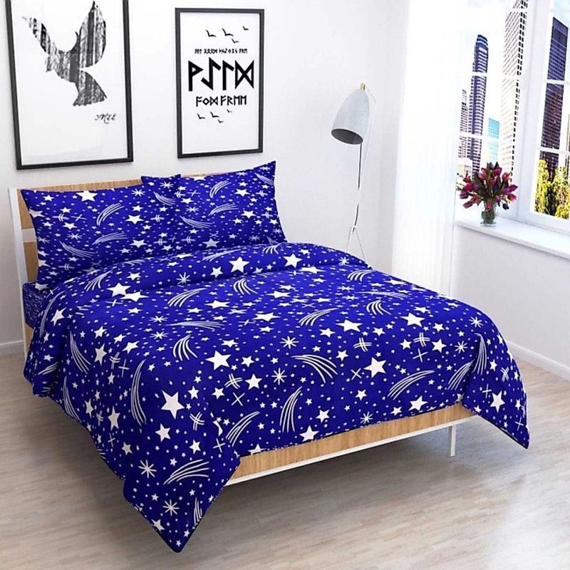 BLUEDOT 140 TC Microfiber Double Printed Flat Bedsheet  (Pack of 1, Blue)