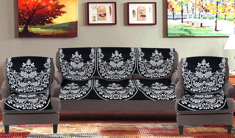SHP PRODUCT Cotton Floral Sofa Cover  (Black Pack of 6)