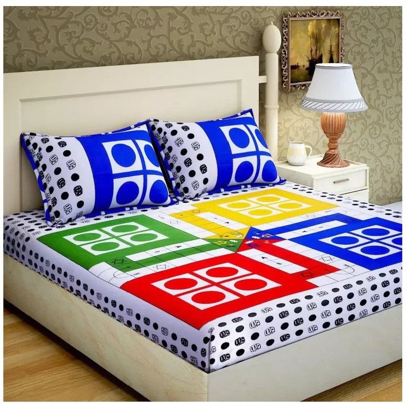 Home Readiness 104 TC Cotton Double Geometric Flat Bedsheet  (Pack of 1, Multicolor)