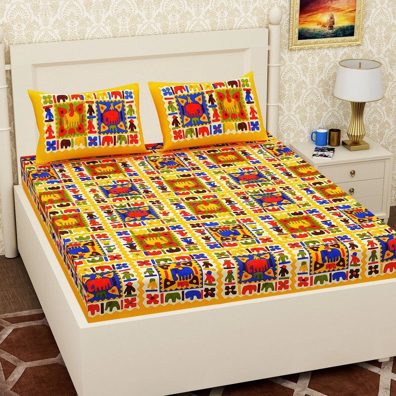 LUCKY FAB 144 TC Cotton Double Printed Flat Bedsheet  (Pack of 1, Orange)