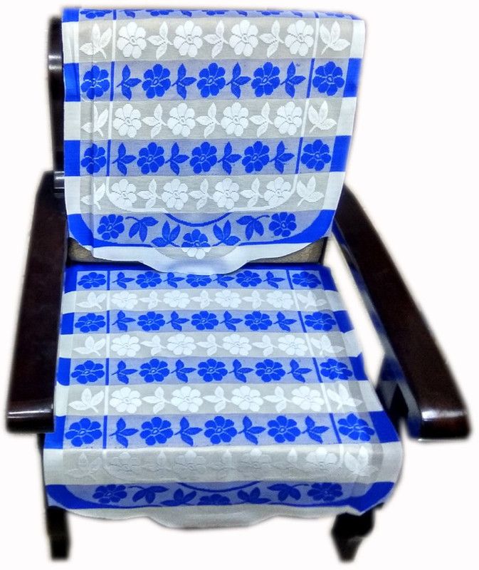 TF Furnishings Polycotton Floral Sofa Cover  (Blue, White Pack of 2)