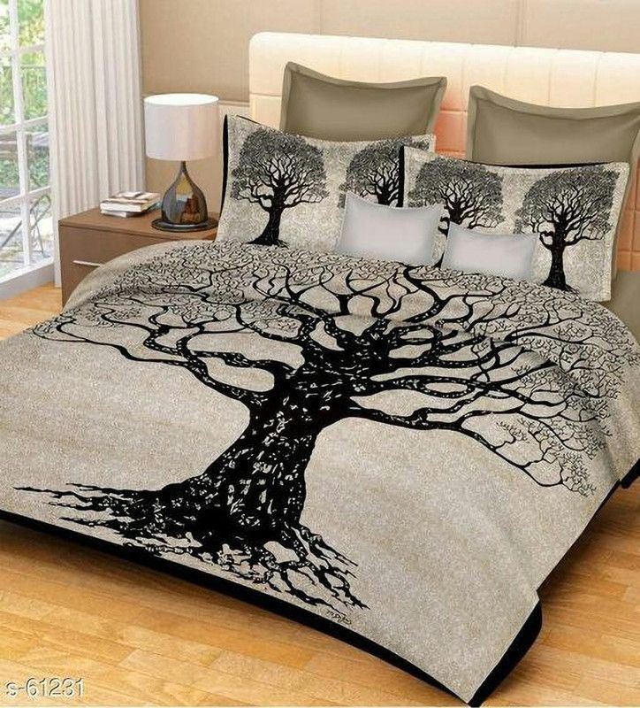 Rajoriya Creation 280 TC Cotton Double Floral Flat Bedsheet  (Pack of 1, Black)