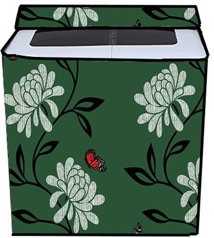 JM Homefurnishings Semi-Automatic Washing Machine Cover  (Width: 89 cm, Green, Red)