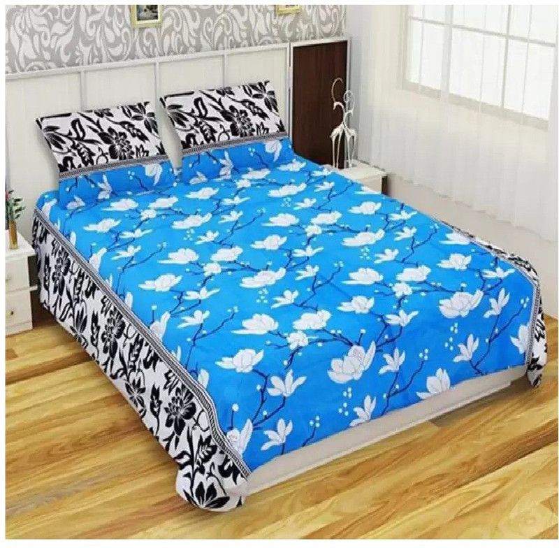Decor Home Readiness 140 TC Polycotton Double 3D Printed Flat Bedsheet  (Pack of 1, blue)