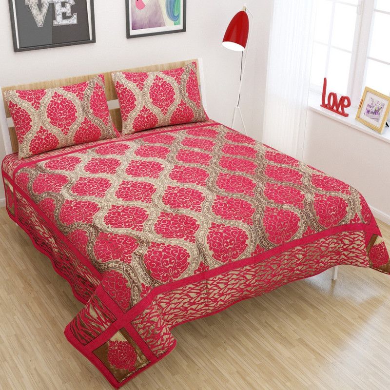 Skytex 260 TC Velvet King Printed Flat Bedsheet  (Pack of 1, Pink)