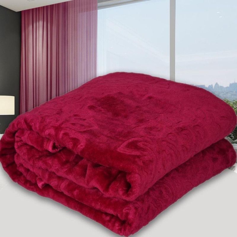 Royal Looking Self Design Double Mink Blanket for Mild Winter  (Microfiber, Magenta)