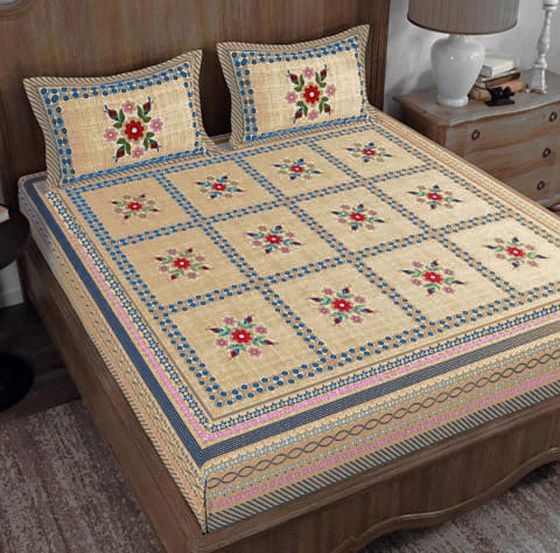 Mopslik 144 TC Cotton Double Printed Flat Bedsheet  (Pack of 1, Multicolour C)