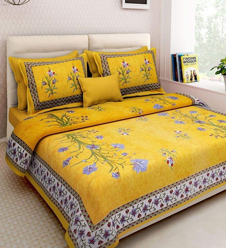 Yuvi Impex Jaipur 150 TC Cotton Queen Jaipuri Prints Flat Bedsheet  (Pack of 1, Multicolor)