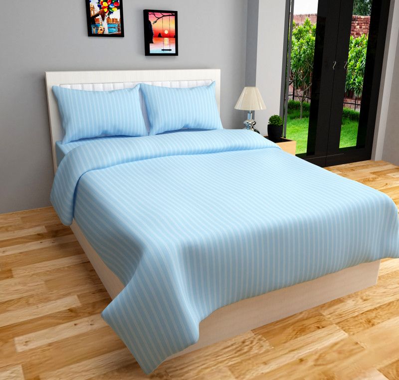 GRACE FULL 180 TC Satin King Floral Flat Bedsheet  (Pack of 1, SKY)