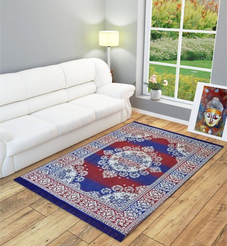 Byloom Blue Chenille Carpet  (150 cm, X 180 cm, Rectangle)