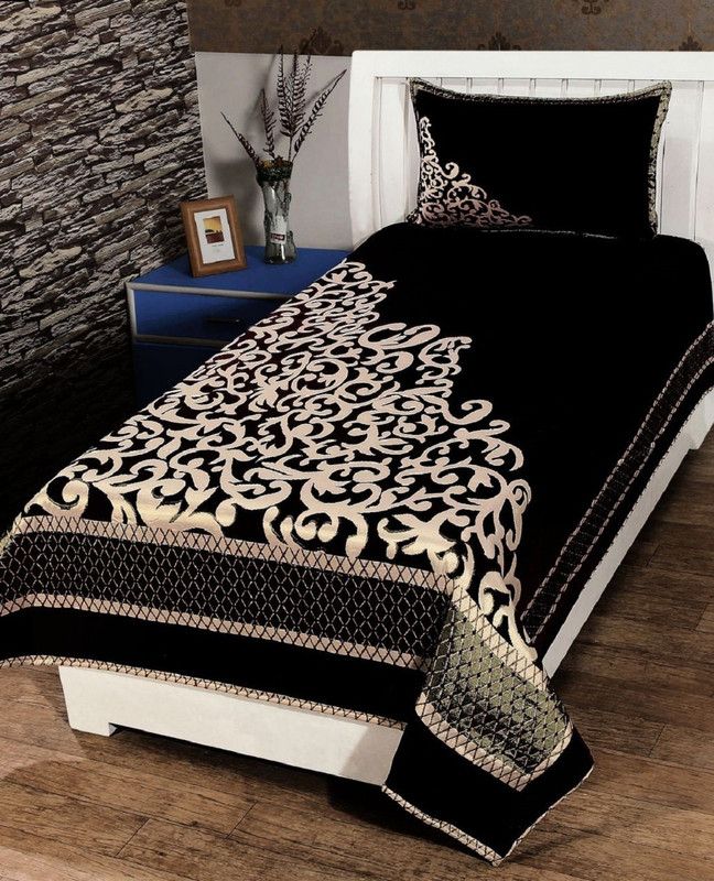 Nanki's 220 TC Velvet Single Self Design Flat Bedsheet  (Pack of 1, Black)