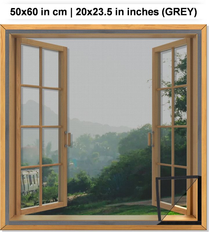 way2good Fibre Adults Washable 50x60 cm | 20x23.5 inches - Grey. Pre-Stitched Fiberglass Insect Net, Window Mosquito Net  (50x60 cm | 20x23.5 inches - Grey, Frame Hung)