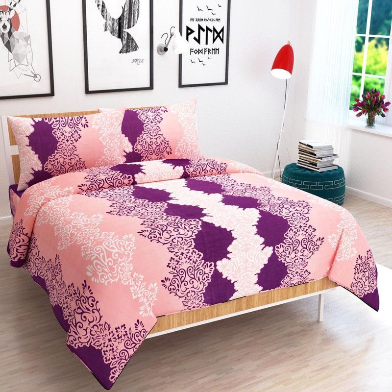 Daksha Fab 160 TC Polycotton Double 3D Printed Flat Bedsheet  (Pack of 1, Pink)