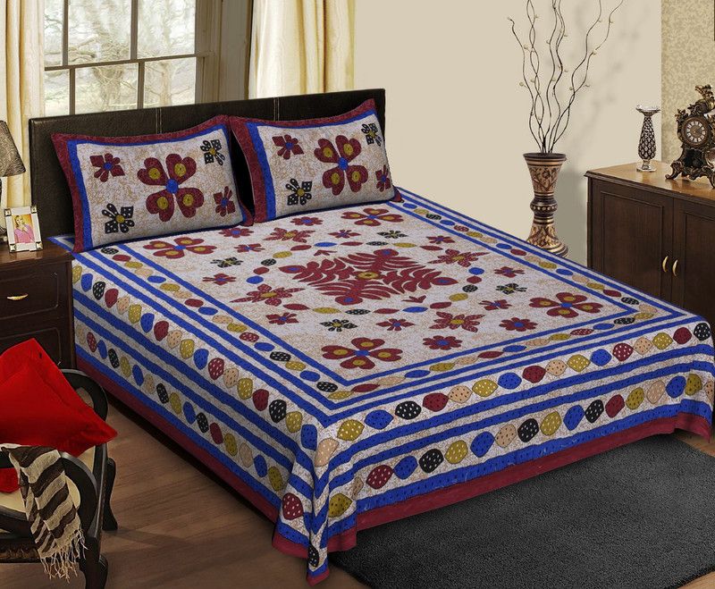 Alacrity 180 TC Cotton Double Printed Flat Bedsheet  (Pack of 1, Multicolor6)