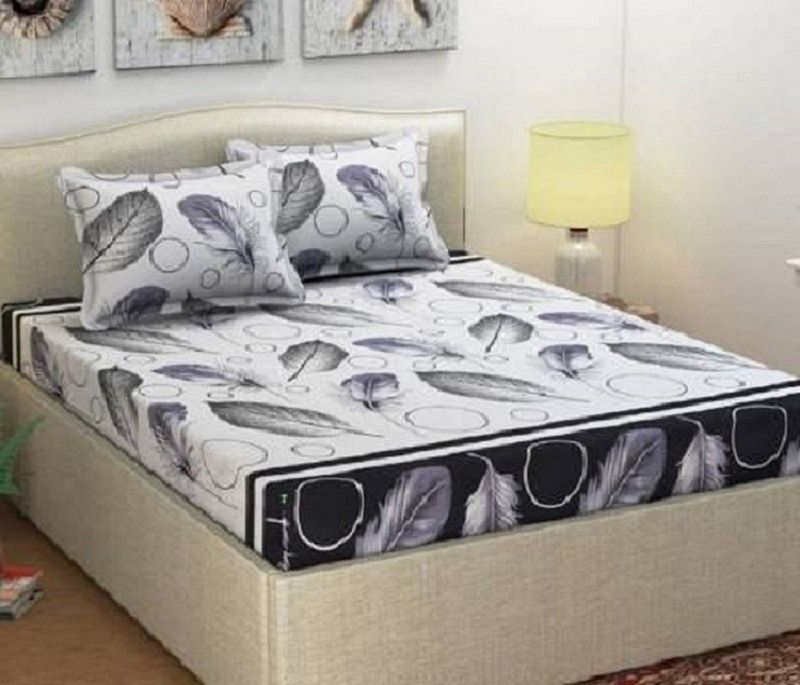 PURVI FABRIC 180 TC Polycotton Double 3D Printed Flat Bedsheet  (Pack of 1, White)