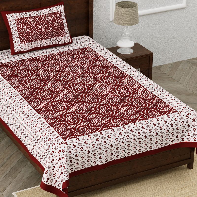 Homeline 104 TC Cotton Single Floral Flat Bedsheet  (Pack of 1, Maroon)