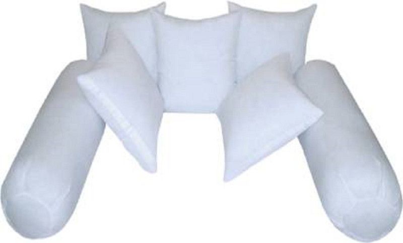 allfree Combo set of 5 cushions and 2 bolsters Cotton Solid Cushion Pack of 7  (White)