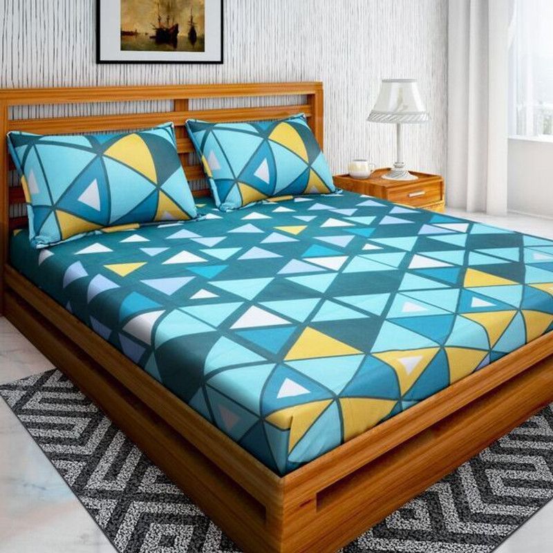 ZESTURE 100 TC Cotton Double Geometric Flat Bedsheet  (Pack of 1, Green)