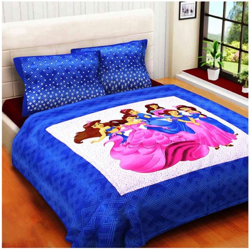Anash Enterprises 250 TC Cotton Queen Cartoon Flat Bedsheet  (Pack of 1, Blue)