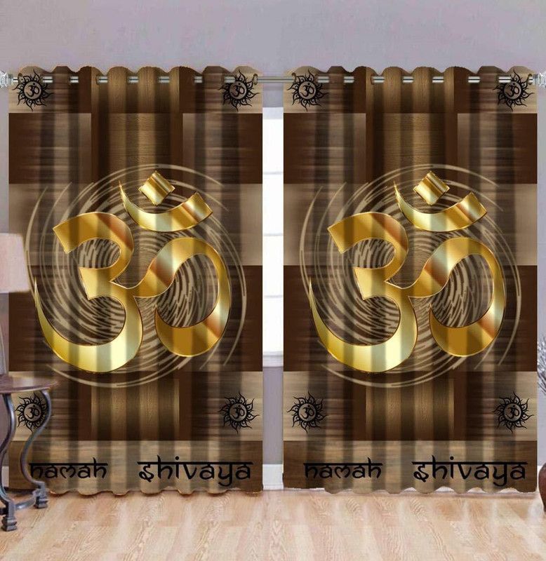 Preet Home Decor 152 cm (5 ft) Polyester Room Darkening Window Curtain (Pack Of 2)  (Printed, Brown, Gold)
