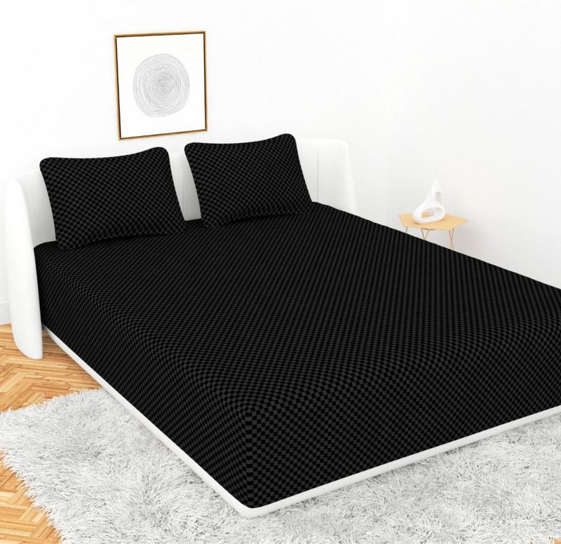 Novak Decors 180 TC Microfiber Double Checkered Flat Bedsheet  (Pack of 1, Black)