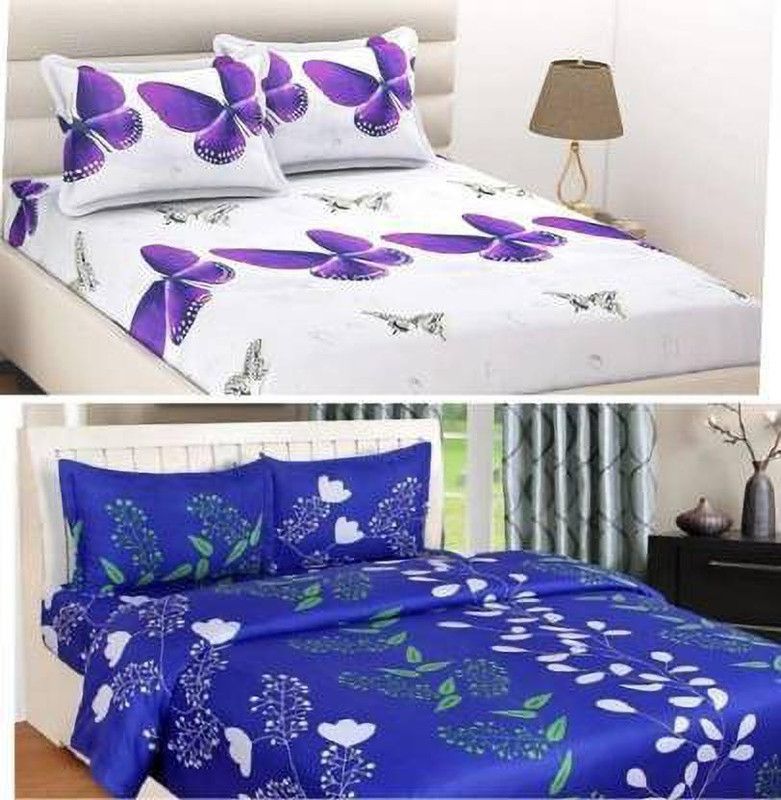 Nirmal Handloom 180 TC Cotton Double 3D Printed Flat Bedsheet  (Pack of 2, Multicolor)