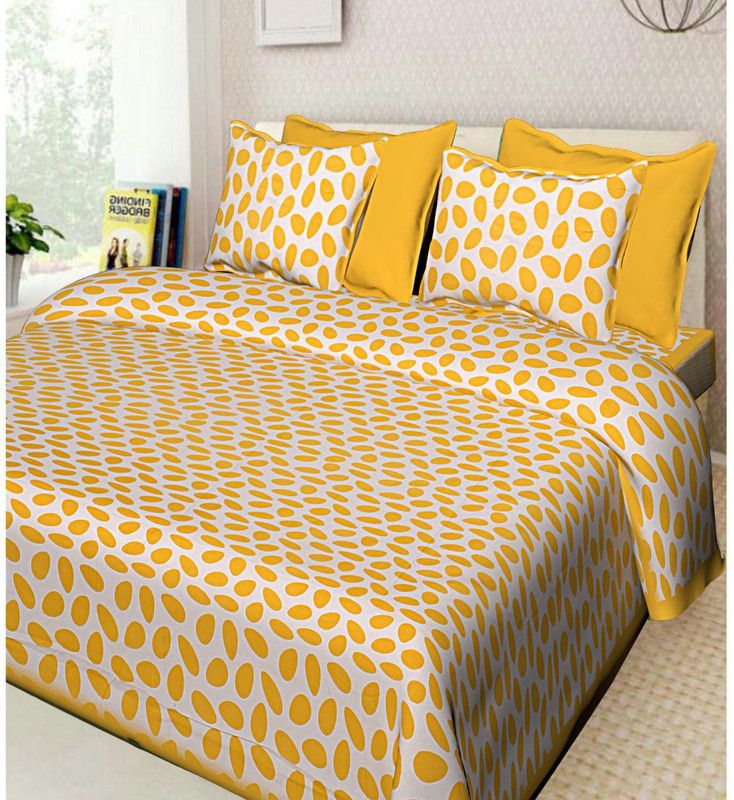 UNIQCHOICE 120 TC Cotton King Polka Flat Bedsheet  (Pack of 1, Yellow)