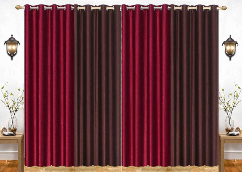 India Furnish 213 cm (7 ft) Polyester Semi Transparent Door Curtain (Pack Of 4)  (Plain, Brown & Maroon)