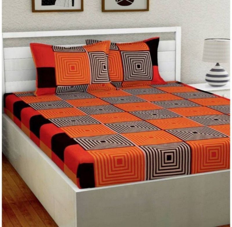 VHD 140 TC Microfiber Double Printed Flat Bedsheet  (Pack of 1, Orange)