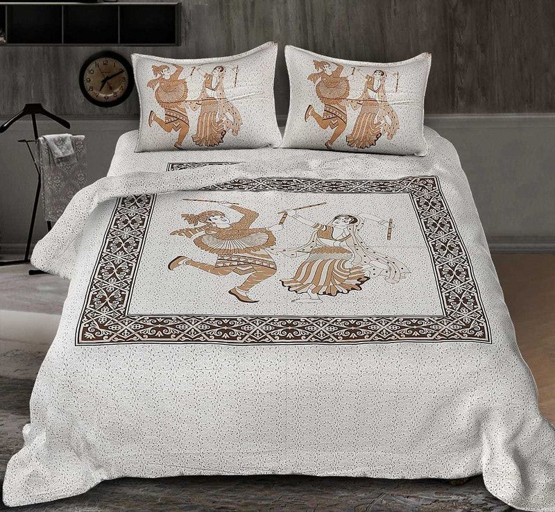 Unique Fashion 156 TC Cotton Double Jaipuri Prints Flat Bedsheet  (Pack of 1, mul color)