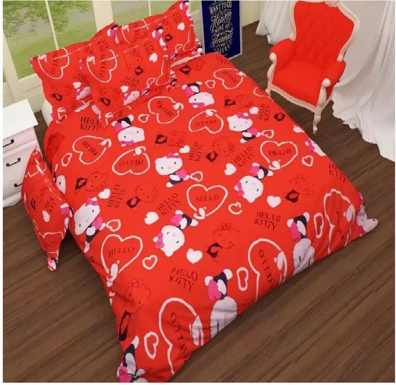 Home Readiness 185 TC Polycotton Double Cartoon Flat Bedsheet  (Pack of 1, Red)